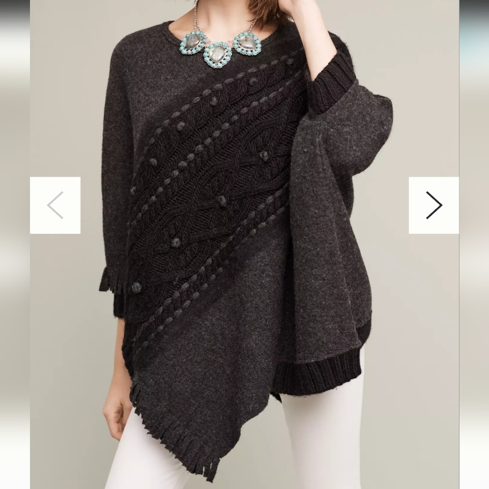 Anthropologie Sleeping On Snow Cabled Catillion Wool Alpace‎ Blend Poncho XS/Sm